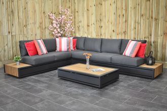 Santorini Loungeset Hoekbank Lage Tafel Aluminium Teak Black SHOWROOMMODEL