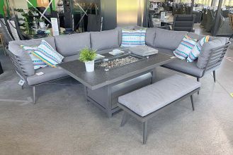 Sorrento Loungeset Hoekbank met Vuurtafel Aluminium Dark Grey SHOWROOMMODEL