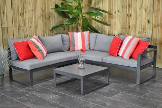 Tivoli Loungeset Hoekbank met Ligbed Functie Lage Tafel Aluminium Dark Grey MAANDAANBIEDING