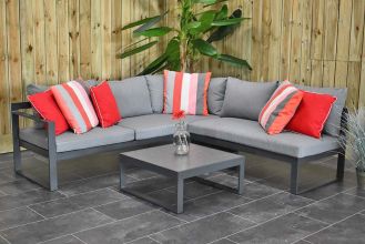 Tivoli Loungeset Hoekbank met Ligbed Functie Lage Tafel Aluminium Spiegelbeeld Dark Grey MAANDAANBIEDING