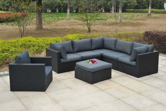 Vegas Loungeset Hoekbank met Hocker Inclusief Loungestoel Black