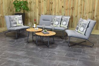 Wakefield Loungeset 2 Zitsbank 2 Lounge Tuinstoelen 2 Lage Tafels Teak Dark Grey SHOWROOMMODEL