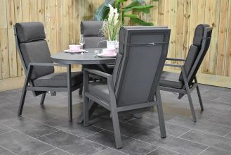 Akron Tafel 180 Keramischblad met 4 Birmingham Verstelbare Dining Tuinstoelen Dark Grey WINTER AANBIEDING