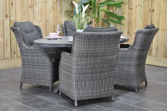 Akron Ovale Tafel 180 Keramischblad Dark Grey met 4 Darwin Dining Tuinstoelen Kobo Grey WINTER AANBIEDING