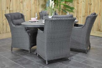 Akron Ovale Tafel 180 Keramischblad Dark Grey met 4 Darwin Dining Tuinstoelen Rock Grey WINTER AANBIEDING
