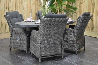 Akron Ovale Tafel 180 Keramischblad Dark Grey met 4 Darwin Verstelbare Dining Tuinstoelen Kobo Grey WINTER AANBIEDING