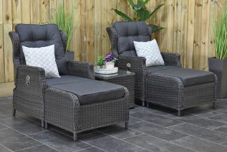 Alicante Verstelbare Loungeset 2 Lounge Tuinstoelen Laag Tafeltje met Hockers Rock Grey WINTER AANBIEDING