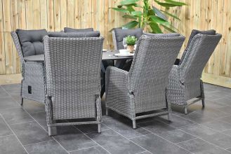 Asta Ovale Tafel 240 HPL met 6 Marling Verstelbare Dining Tuinstoelen Natural Grey WINTER AANBIEDING