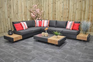 Athene Aluminium Loungeset Hoekbank Lage Tafel Teak Black WINTER AANBIEDING