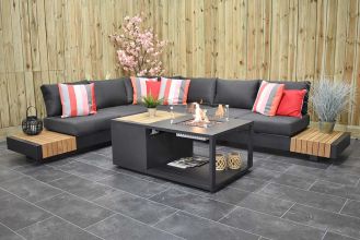 Athene Aluminium Loungeset Hoekbank Vuurtafel Teak Black WINTER AANBIEDING