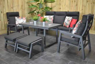 Atletico Verstelbare Aluminium Loungeset 3 Zitsbank 2 Lounge Tuinstoelen Hoge Tafel met Hockers Dark Grey SHOWROOMMODEL