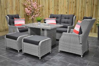 Barcelona Verstelbare Loungeset 2 Zitsbank 2 Lounge Tuinstoelen Hoge Tafel met Hockers Light Kobo Grey WINTER AANBIEDING