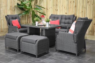 Barcelona Verstelbare Loungeset 2 Zitsbank 2 Lounge Tuinstoelen Hoge Tafel met Hockers Rock Grey WINTER AANBIEDING