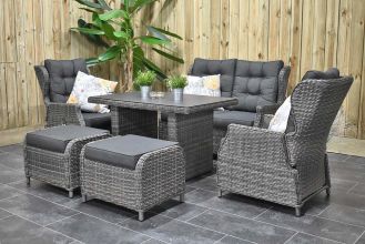 Barcelona Verstelbare Loungeset 2 Zitsbank 2 Lounge Tuinstoelen Hoge Tafel Spraystone met Hockers Kobo Grey WINTER AANBIEDING