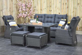 Barcelona Verstelbare Loungeset 3 Zitsbank 2 Lounge Tuinstoelen Hoge Tafel met Hockers Rock Grey SHOWROOMMODEL