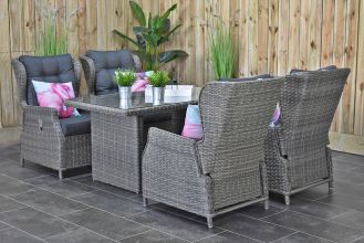 Barcelona Verstelbare Loungeset 4 Lounge Tuinstoelen Hoge Tafel 140 Kobo Grey