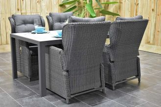 Bergamo Tafel 165 Dark Grey met 4 Barcelona Verstelbare Dining Tuinstoelen Rock Grey