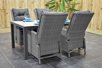 Bergamo Tafel 165 Dark Grey met 4 Marling Verstelbare Dining Tuinstoelen Natural Grey WINTER AANBIEDING