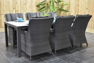 Bergamo Aluminium Tafel 225 met 6 Avalon Dining Tuinstoelen Rock Grey WINTER AANBIEDING