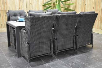 Bergamo Tafel 225 Dark Grey met 6 Barcelona Verstelbare Dining Tuinstoelen Rock Grey