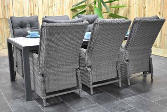 Bergamo Tafel 225 Dark Grey met 6 Marling Verstelbare Dining Tuinstoelen Natural Grey WINTER AANBIEDING
