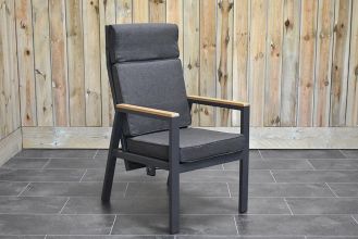 Birmingham Aluminium Verstelbare Dining Tuinstoel met Teak Arm Dark Grey WINTER AANBIEDING
