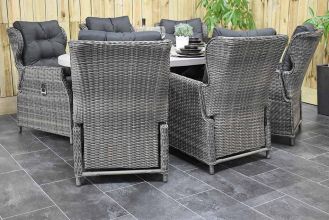 Bixley Ovale Tafel 240 Polystone met 6 Barcelona Verstelbare Dining Tuinstoelen Kobo Grey