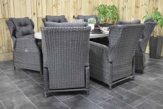 Bixley Ovale Tafel 240 Polystone met 6 Barcelona Verstelbare Dining Tuinstoelen Rock Grey