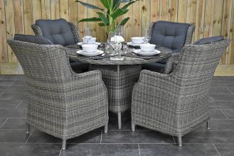 Brasil Ronde Tafel 120 met 4 Darwin Dining Tuinstoelen Kobo Grey WINTER AANBIEDING