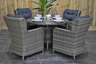 Brasil Ronde Tafel 120 met 4 Delano Dining Tuinstoelen Kobo Grey SHOWROOMMODEL