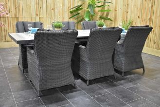 Bressano Uitschuifbare Aluminium Tafel met Keramischblad 200 / 260 met 6 Avalon Dining Tuinstoelen Rock Grey WINTER AANBIEDING