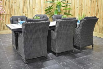 Bressano Uitschuifbare Aluminium Tafel met Keramischblad 200 / 260 met 6 Darwin Dining Tuinstoelen Rock Grey SHOWROOMMODEL