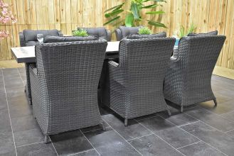 Bressano Uitschuifbare Aluminium Tafel met Keramischblad 200 / 260 met 6 Delano Dining Tuinstoelen Rock Grey SHOWROOMMODEL