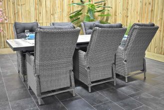 Bressano Uitschuifbare Aluminium Tafel met Keramischblad 200 / 260 met 6 Marling Verstelbare Dining Tuinstoelen Natural Grey WINTER AANBIEDING