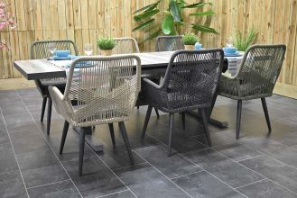 Bressano Uitschuifbare Aluminium Tafel met Keramischblad 200 / 260 met 6 Villenova Rope Dining Tuinstoelen Anthracite, Faded Sand en Olive Green WINTER AANBIEDING