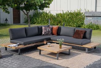 Bronx Aluminium Loungeset Hoekbank met Lage Tafel Dark Grey WINTER AANBIEDING