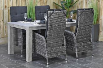 Cancun Tafel 180 Polystone Vintage Antique Grey met 4 Menorca Verstelbare Dining Tuinstoelen Two Tone Grey
