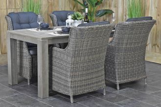Cancun Tafel 180 Vintage Antique Grey met 4 Darwin Dining Tuinstoelen Kobo Grey