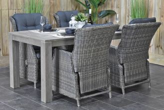 Cancun Tafel 180 Vintage Antique Grey met 4 Darwin Verstelbare Dining Tuinstoelen Kobo Grey