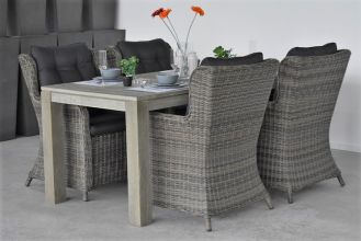 Cancun Tafel 180 Vintage Antique Grey met 4 Delano Dining Tuinstoelen Kobo Grey