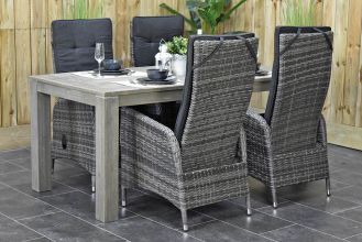 Cancun Tafel 180 Vintage Antique Grey met 4 Menorca Verstelbare Dining Tuinstoelen Two Tone Grey
