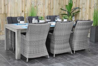 Cancun Tafel 240 Vintage Antique Grey met 6 Avalon Dining Tuinstoelen Natural Grey