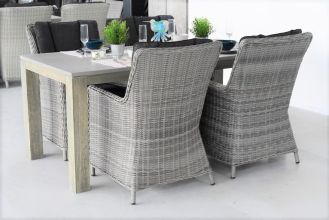 Cancun Tafel 180 Polystone Vintage Antique Grey met 4 Avalon Dining Tuinstoelen Natural Grey