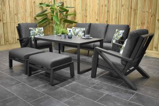Carini Loungeset 3 Zitsbank en 2 Lounge Tuinstoelen Hoge Tafel en Hockers Aluminium Black WINTER AANBIEDING