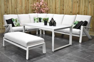 Carini Loungeset Hoekbank Big Corner Hoge Tafel Aluminium Off White WINTER AANBIEDING