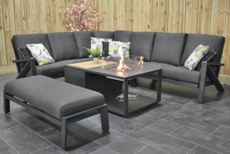 Carini Loungeset Hoekbank Big Corner Vuurtafel Aluminium Black WINTER AANBIEDING