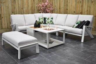 Carini Loungeset Hoekbank Big Corner Vuurtafel Aluminium Off White WINTER AANBIEDING
