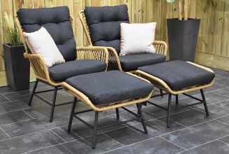 Carlton Loungeset 2 Lounge Tuinstoelen 2 Hockers Bamboo WINTER AANBIEDING