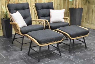 Carlton Loungeset 2 Lounge Tuinstoelen 2 Hockers Bamboo SHOWROOMMODEL