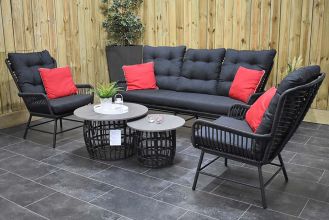 Carlton Loungeset 3 Zitsbank 2 Lounge Tuinstoelen 2 Lage Tafels Polystone Charcoal SHOWROOMMODEL